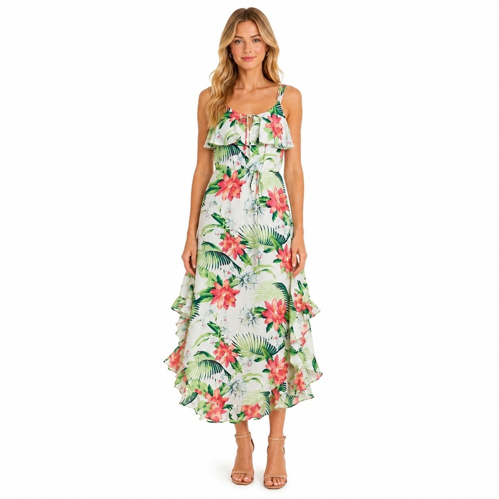 Tommy Bahama Womens S Tropical Floral Ruffle Hi Low Maxi Dress Sleeveless Resort